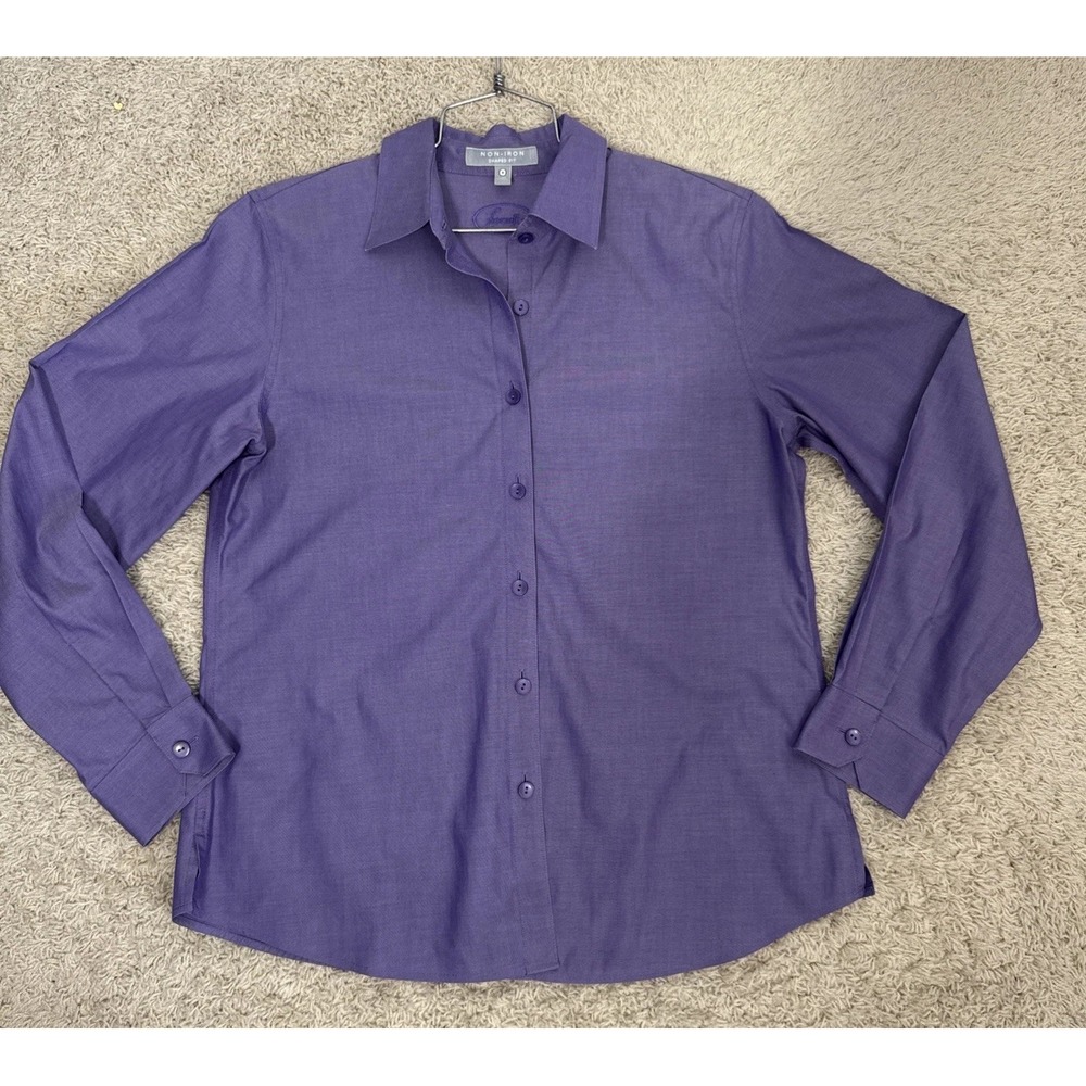 Foxcroft Non Iron Shaped Fit Long Sleeve Button‎ Up Blouse Shirt Purple Career 8 - Picture 6 of 10